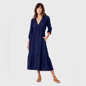 Xirena Ella Dress in North Star Navy Color Chelsea Gauze Long Sleeve 100% Cotton